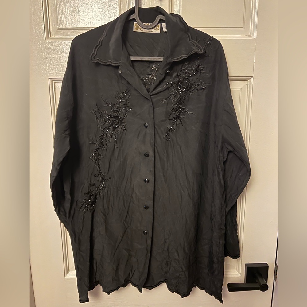 Vintage black top with embroidery and beads